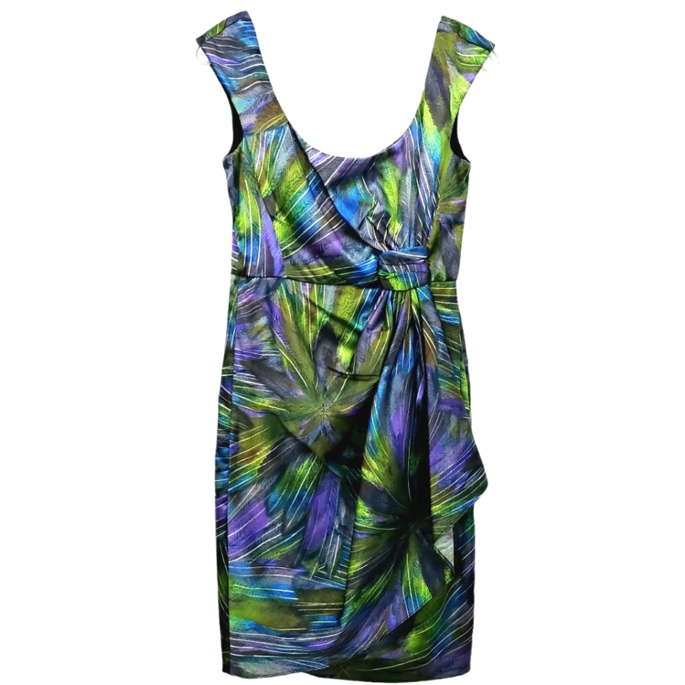 Maggy L Faux  Purple,Green,Blue Sleeveless Scoopneck Knit  Faux Wrap Dress